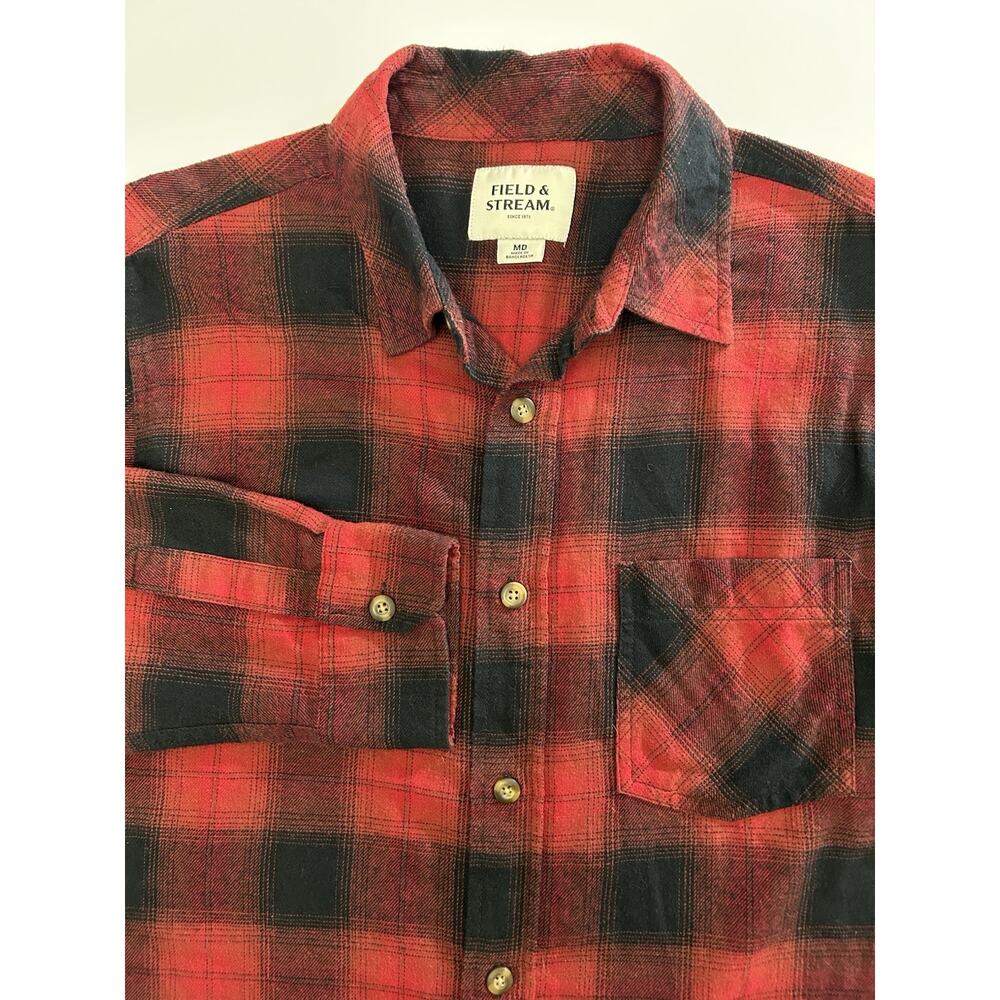 Field & Stream Red Black Plaid Flannel Men’s Shirt Size Medium